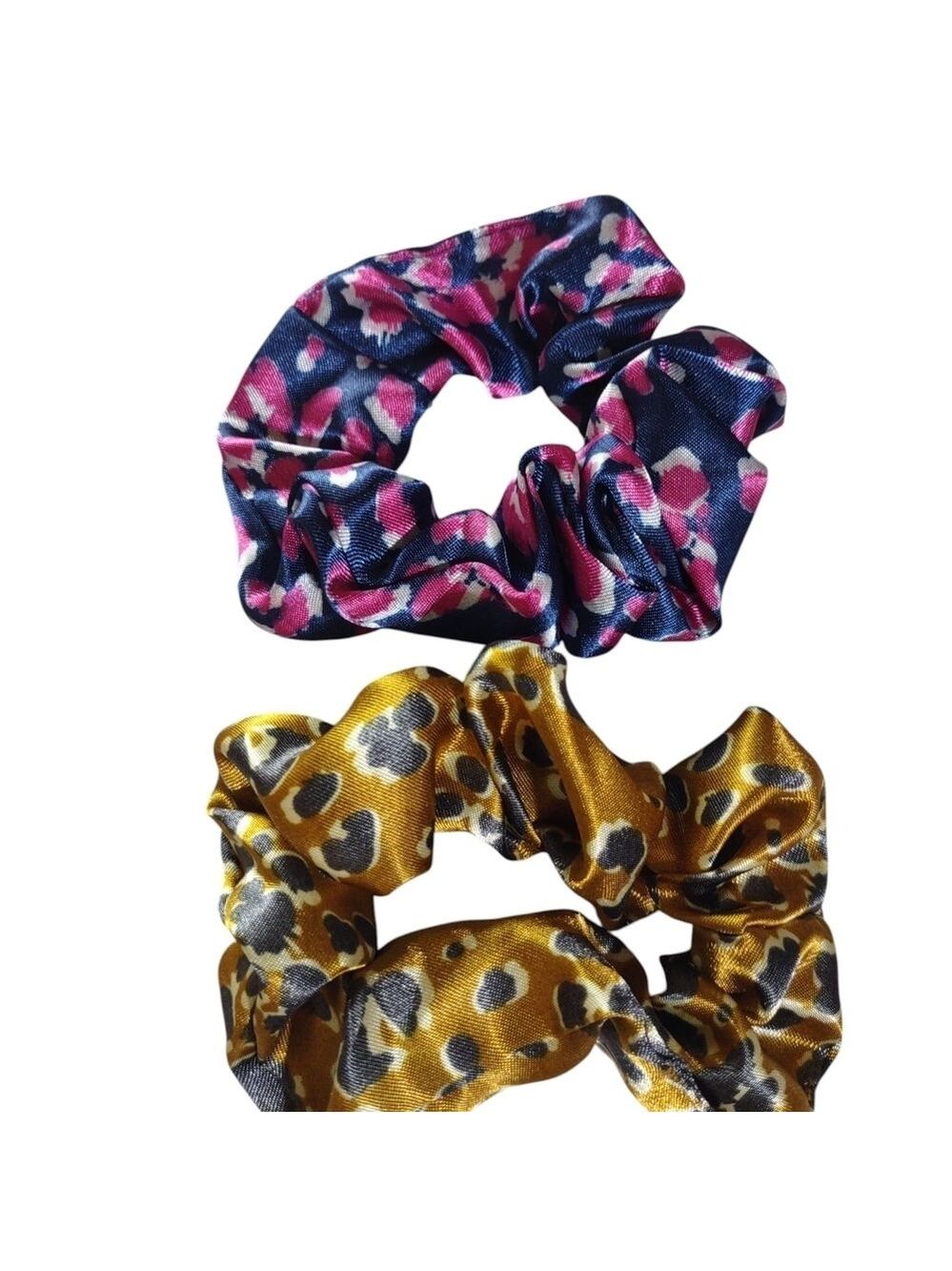 Floral Leopard Satin Scrunchies